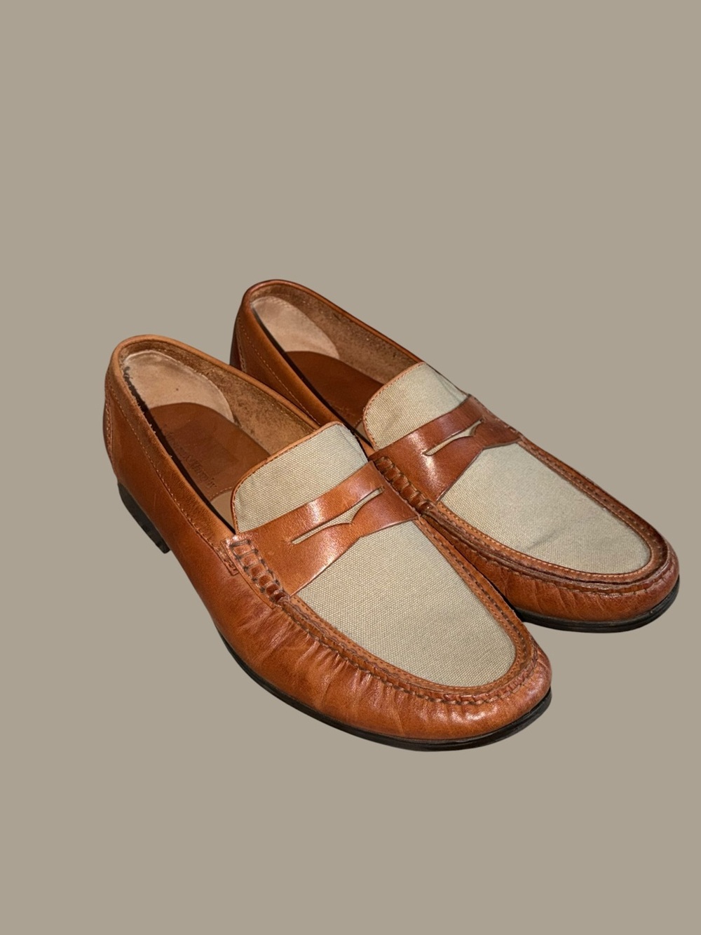 Johnston & Murphy Leather & Canvas Penny Loafers Size 10M Light Academia Preppy